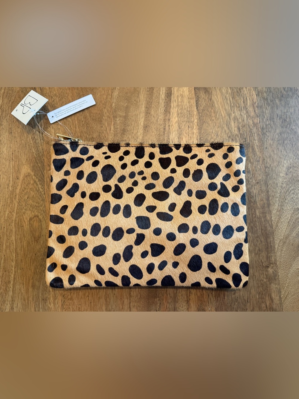 NWT BP Calf Hair Leopard Print Zip Pouch Clutch